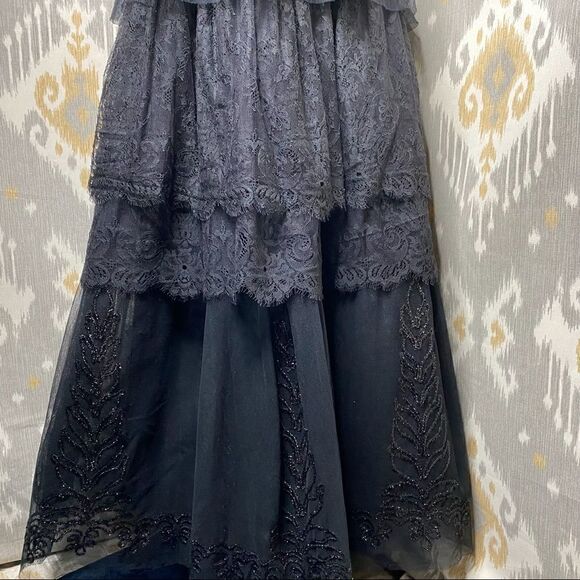 Ralph Lauren Black on Black Embroidered Tulle & Lace Tiered Maxi Ball Skirt - Picture 13 of 16